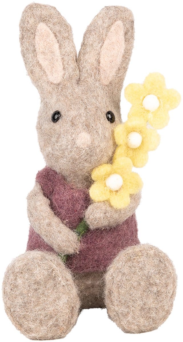 Clayre & Eef Decoratie Beeld Konijn 10x10x19 cm Beige Textiel