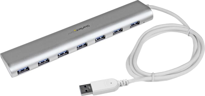 7 Poorts compacte aluminium USB 3.0 hub met geintegreerde kabel - zilver