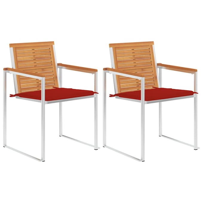 vidaXL - Tuinstoelen - 2 - st - met - kussens - massief - acaciahout - en - staal