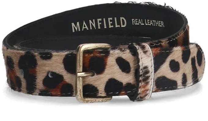 Manfield - Dames - Leopard riem met vacht - Maat 105