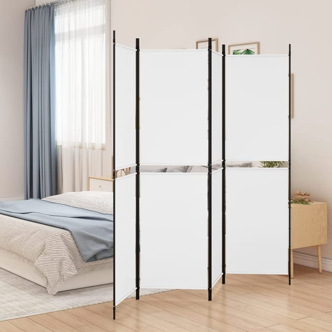 vidaXL - Kamerscherm - met - 4 - panelen - 200x180 - cm - stof - wit
