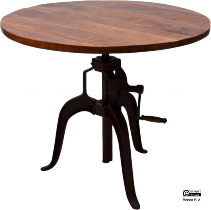 Bartafel Crank rond mangohout verstelbaar 75 cm