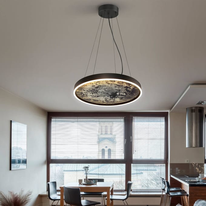 Schuller Valencia Stone LED hanglamp, Ø 60 cm, CCT, zwart, metaal, acryl