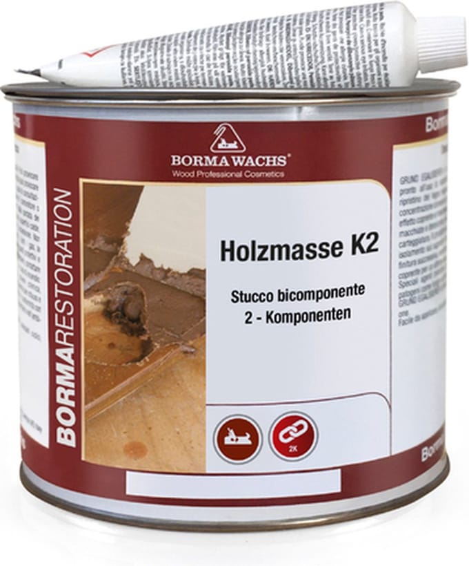 Borma Wachs Holzmasse K2 houtplamuur 2-componenten Eiken Midden (kleur 48) 750ml