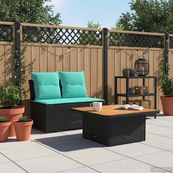 vidaXL - 2 - Stuk - Tuin - middelste - sofa - met - opklaptafel - poly - rattan