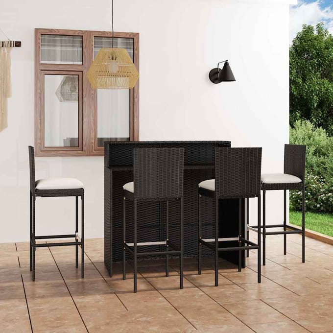 vidaXL - 5-delige - Tuinbarset - met - kussens - zwart