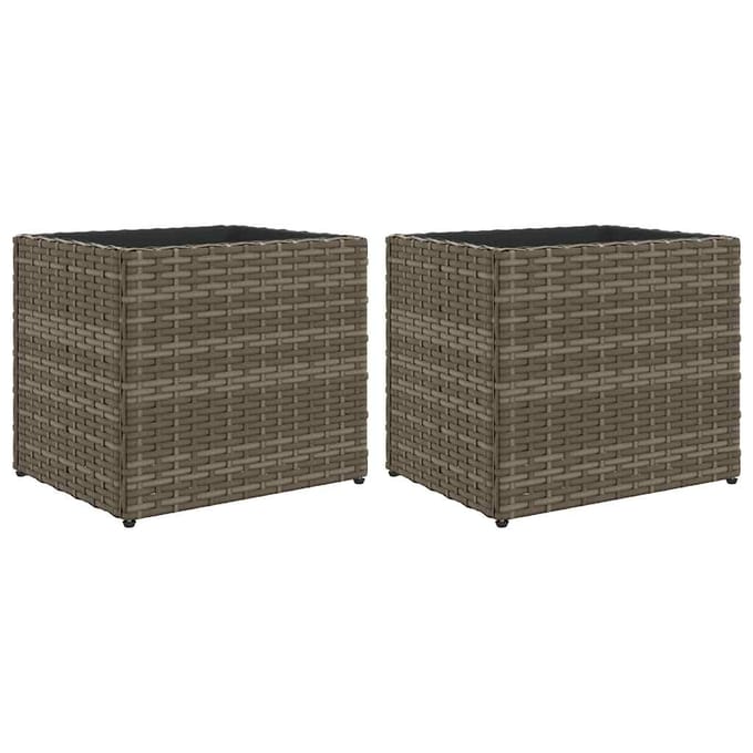 vidaXL - Plantenbakken - 2 - st - 36x30x32 - cm - poly - rattan - grijs
