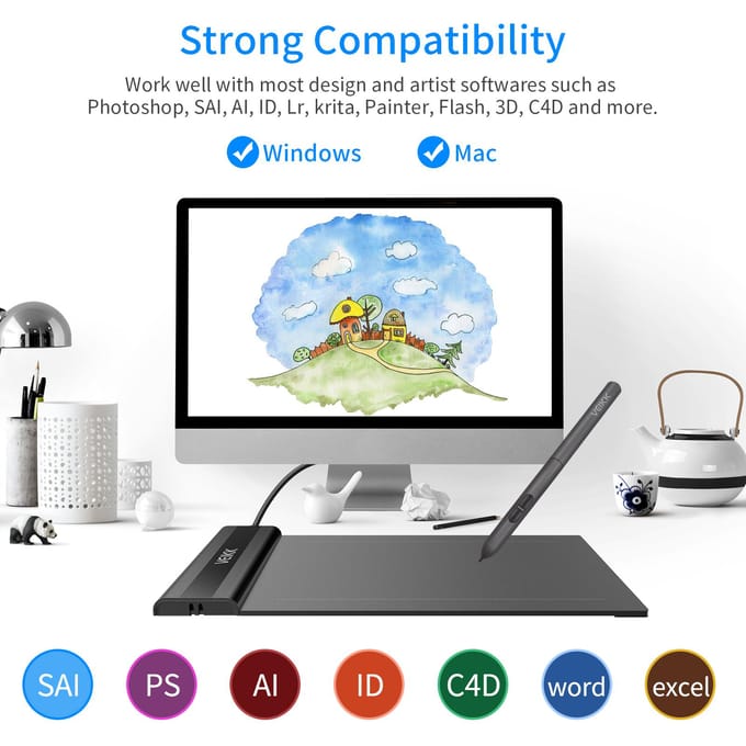 VEIKK S640 Grafische tekentablet 6 x 4 inch Actief gebied 8192 niveaus Drukkunst Grafische tablet zwart
