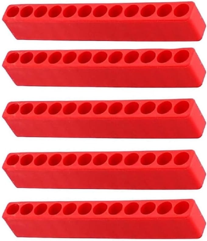 5-delige Bitopslagset met 12 gaten - Plastic Bit Houder en Schroevendraaier Opbergdoos in Rood voor Hex Bits en Schroeven