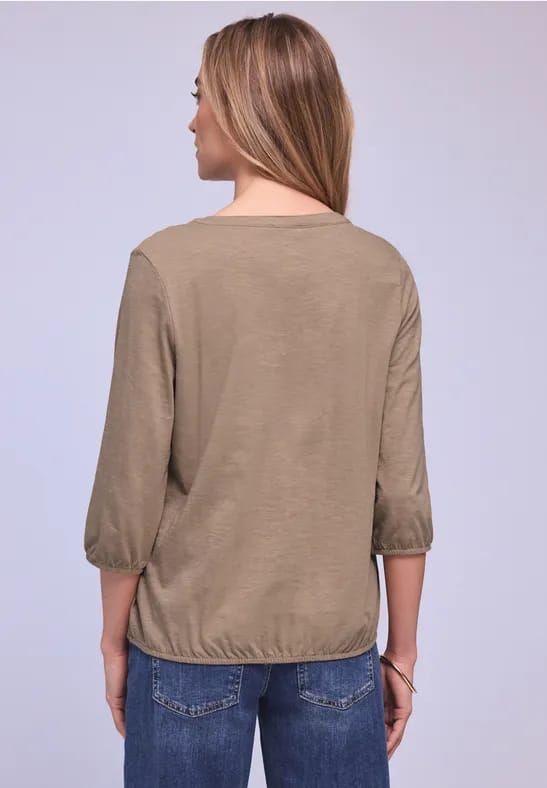 Shirt met 3/4-mouwen, split neck en knopen
