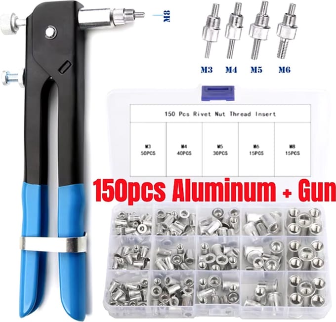 Blindklinkmoer tang set blindklink moeren M4 M5 M6 M8 + 150 delige moeren set