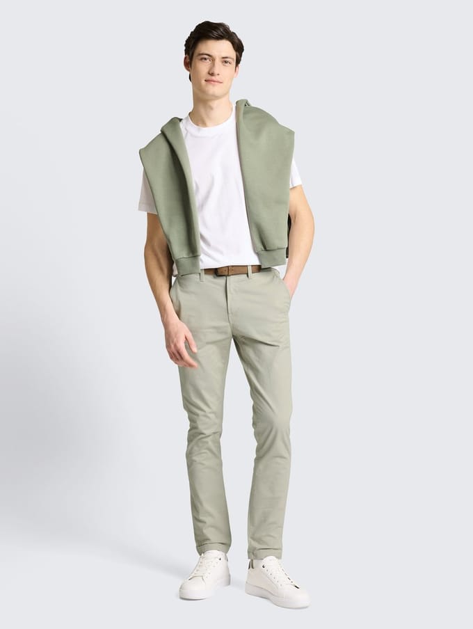 Tom Tailor Denim - TTSLIM chino met riem - Maat 28/32 - elemental grey