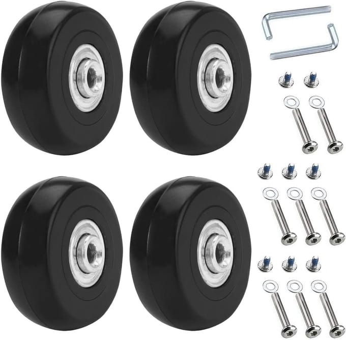Set van 4 Rolletjes voor Koffer en Bagage - Rubber - 50x18mm, Zwart