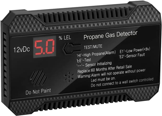 Gasdetector Propaan - LPG Sensor - Veiligheid Thuis - Luid Alarm - 12V - Zwart