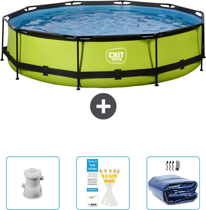 EXIT Rond Lime Frame Zwembad - 360 x 76 cm - Inclusief Pomp - Testrips - Solarzeil - Nu extra voordelig