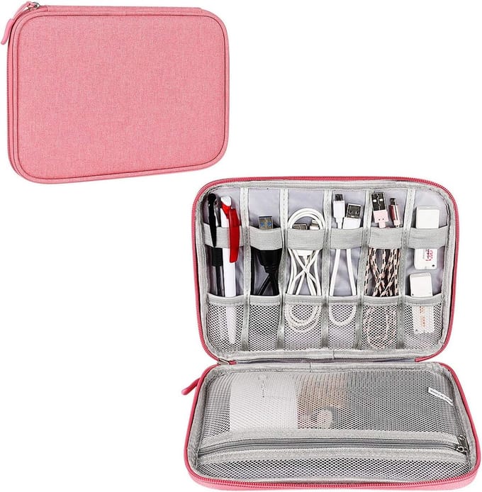 Reisorganizer voor Elektronische Accessoires - Kabel Organizer, USB Stick Tas en Tablet Bescherming (Roze)