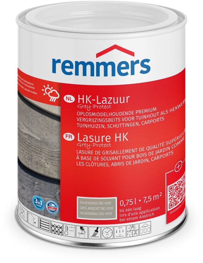 Remmers HK-Lazuur 3in1 - Zilvergrijs - 0.75 liter