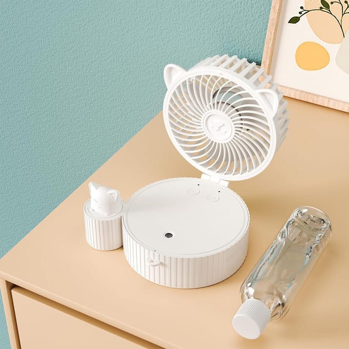 Draagbare ventilator stil 6-21 uur mini-ventilator 3-traps persoonlijke ventilator bevochtigingsventilator - 4000 mAh, handventilator