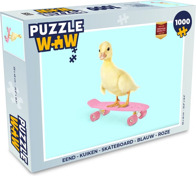 Puzzel Eend - Kuiken - Skateboard - Blauw - Roze - Legpuzzel - Puzzel 1000 stukjes volwassenen
