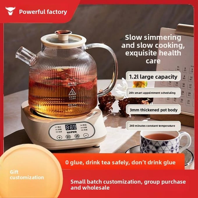 Hervidor de té eléctrico de vidrio automático con control de temperatura para el hogar white