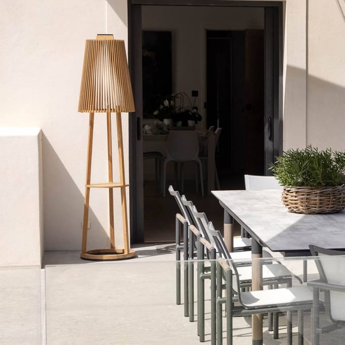 Les Jardins Vloerlamp op zonne-energie Tecka met sensor, teak
