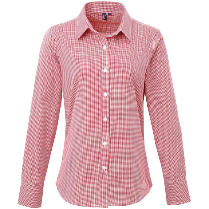 Premier Dames/dames Microcheck Shirt met lange mouwen (Rood/Wit)