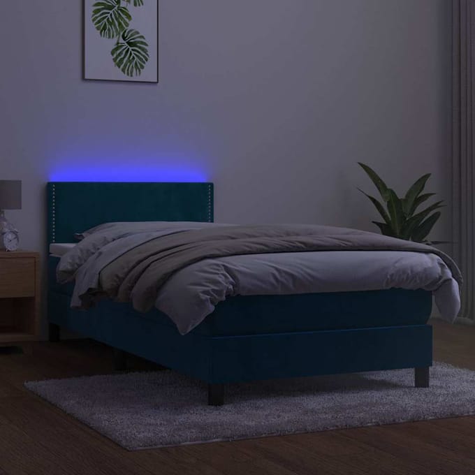 vidaXL - Boxspring - met - matras - en - LED - fluweel - donkerblauw - 100x200 - cm