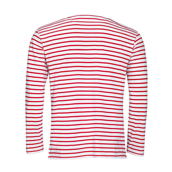 SOLS Heren Marine T-Shirt met lange mouwen (Wit/rood)