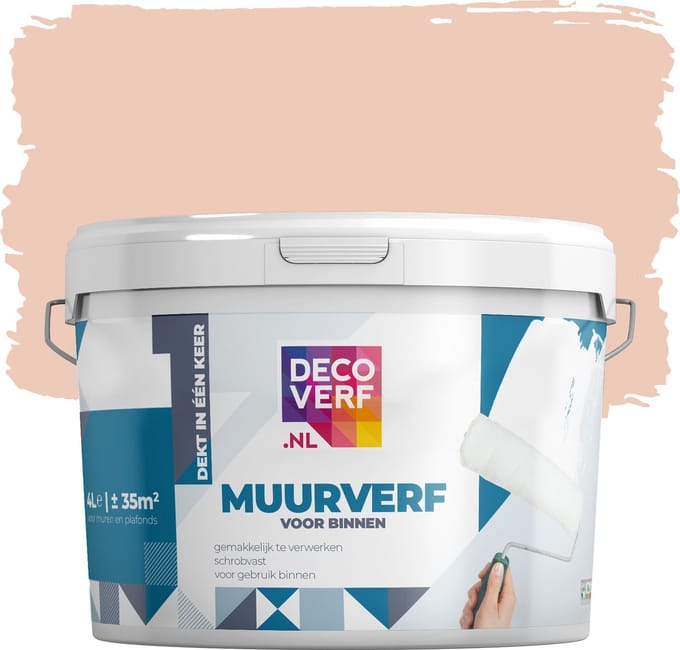 Decoverf muurverf mat zachtroze, 4L