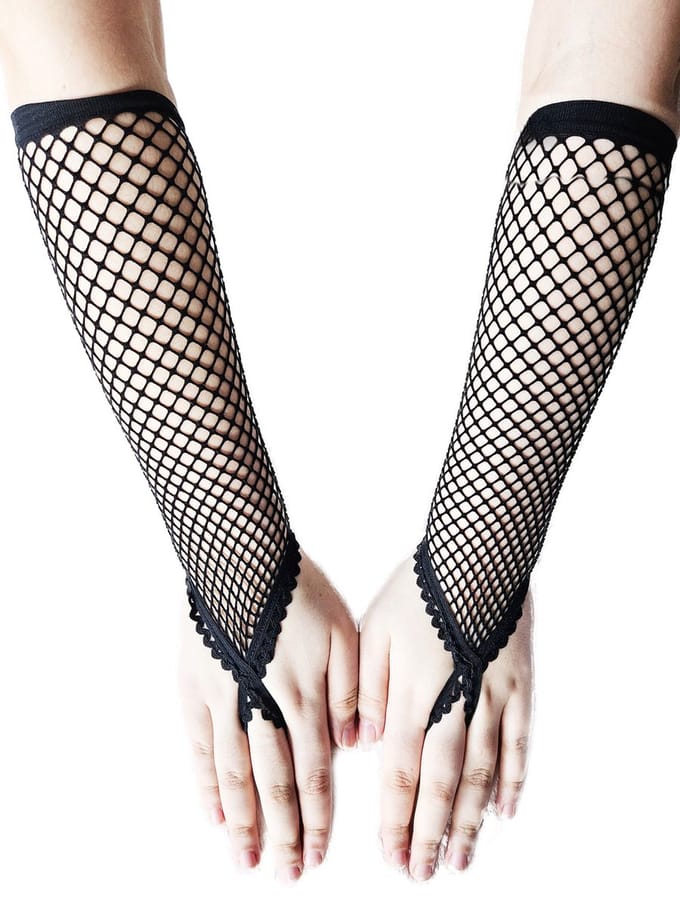 BamBella® Vingerloos Net handschoenen - One Size - Zwart - Visnet handschoenen - Feest - Gothic Carnaval