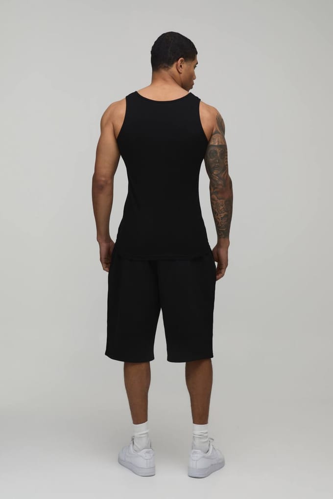 Essential Muscle Fit Ribbed Vest | Black | Size Small