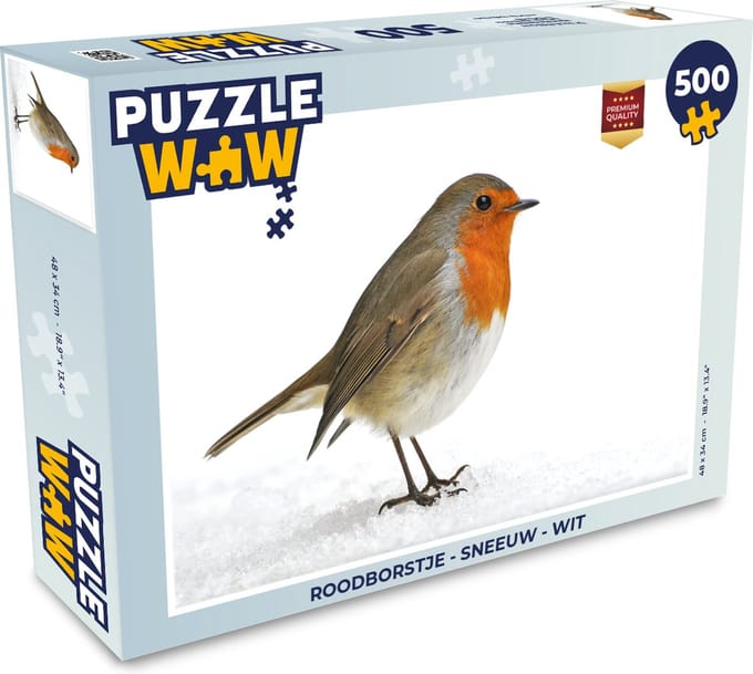 Puzzel Roodborstje - Sneeuw - Wit - Legpuzzel - Puzzel 500 stukjes