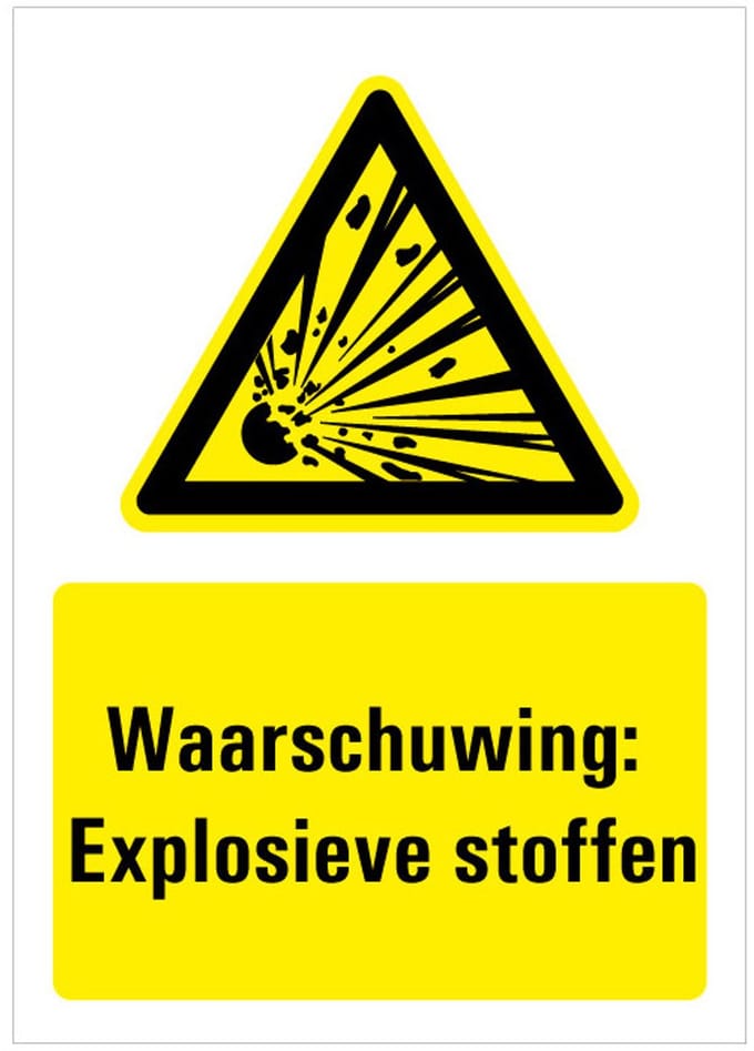 Bord met tekst waarschuwing explosieve stoffen, kunststof, W002 148 x 210 mm