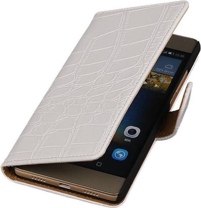 Huawei G8 - Croco Booktype Wallet Hoesje Wit
