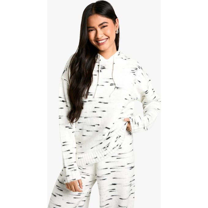 boohoo Dames Zachte gebreide Marl Oversized Gebreide Hoody | Ecru | Maat: Medium