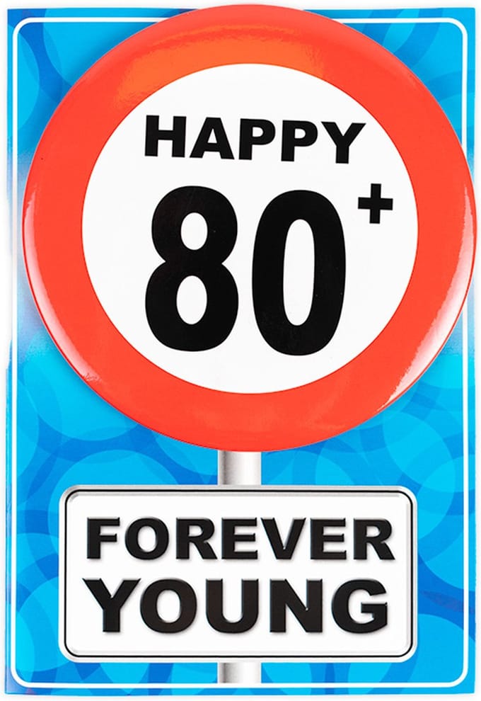 Wenskaart - Happy Birthday - 80 jaar - ansichtkaart - met button