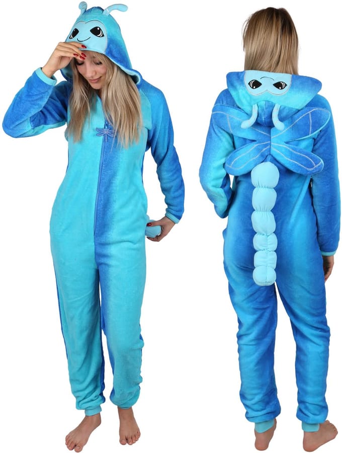 EENDELIGE damespyjama, WARME jumpsuit met capuchon, KOSTUUM Libel