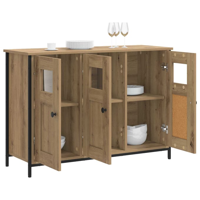 vidaXL - Dressoir - Artisanaal - eiken - 100 - x - 35 - x - 70 - cm - Bewerkt - hout