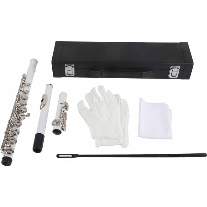LADE C Sleutel 16 Gaten Messing Fluit Beginnerskit Opbergkoffer Reinigingsdoek Handschoenen (wit) black