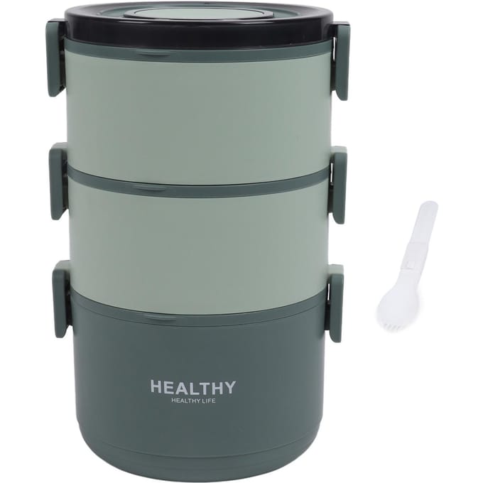 Lunchbox 2200ml Drie Laags Afneembaar Compartiment Ontwerp Draagbare Ronde Bento Box voor Thuis Kantoor groen