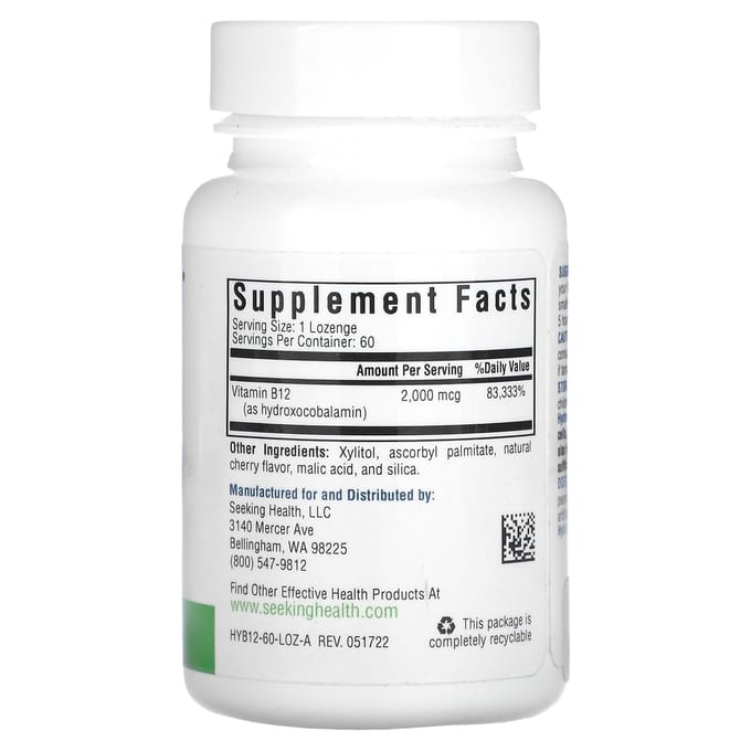 Seeking Health, Hydroxo B12, 2.000 mcg, 60 Zuigtabletten