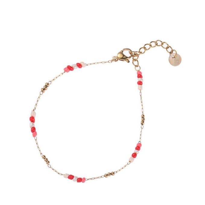 Go Dutch Label Armband rood roze kraal Gold B2234-2