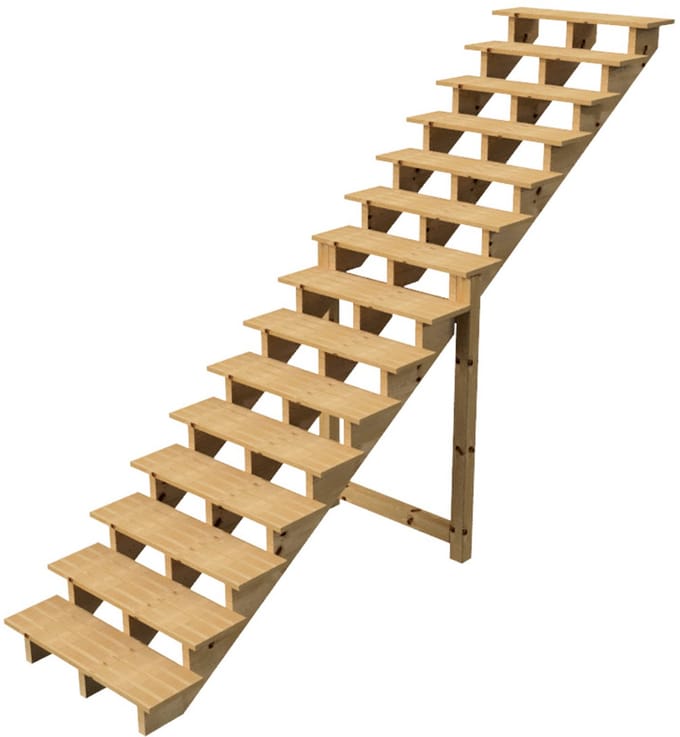 BERLIN Houten Buitentrap - 15 Open Treden 258 cm Hoog - 100 cm Breed