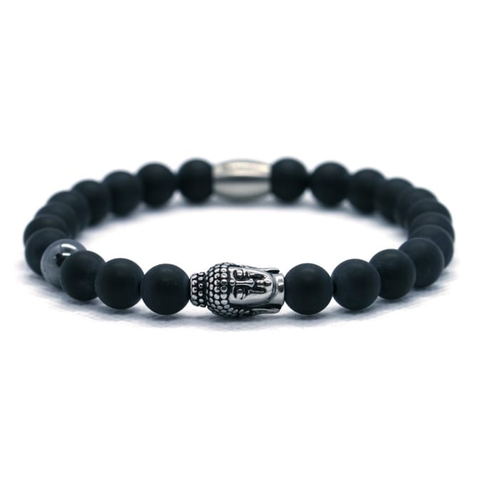 Heren armband - mat onyx 8mm - buddha RVS