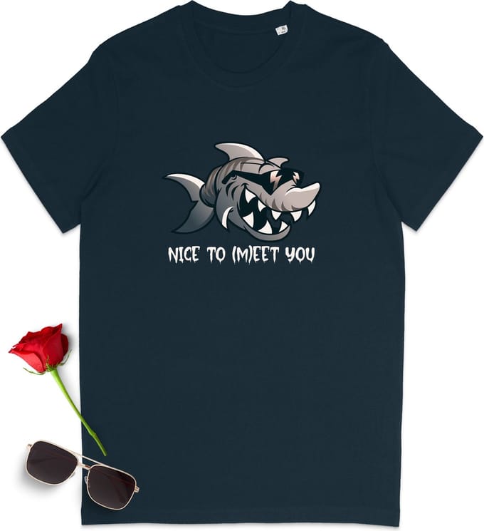 Heren T Shirt Haai - Korte Mouw - Blauw - Maat S