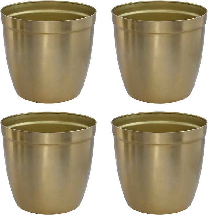 Gerimport bloempot Gea - 4x - goud - D13 cm - H12 cm - metaal - tuindecoratie