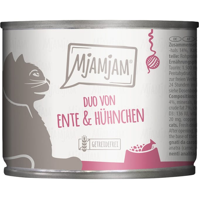 6x 200g MjAMjAM Duo malse eend & kip met wortels nat kattenvoer