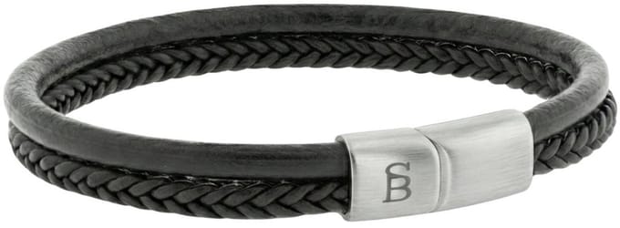 STEEL & BARNETT - Leren Armband Heren - Denby - Zwart - Maat S