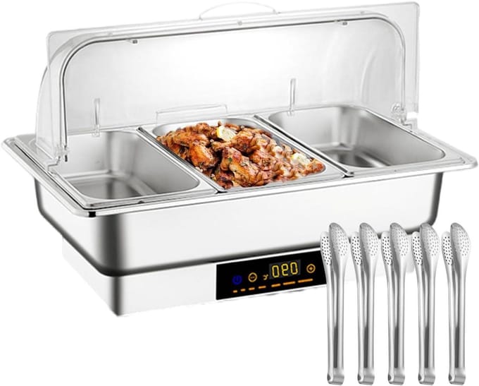Elektrische Voedselwarmer - Chafing Dish Buffetset - Buffetten Warm Houden - Instelbare Temperatuurregeling - 9 Liter - Zilver