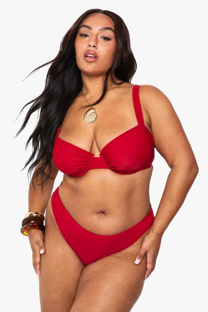 boohoo Dames Plus Swimwear Essentials Hoge Taille Slip | Red | Maat: 24